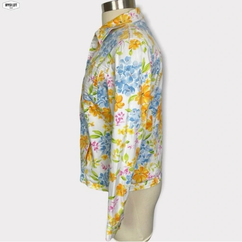 Stretch Denim Floral Jacket Full Zip Y2K Unique Jones New York Small - Picture 7 of 16